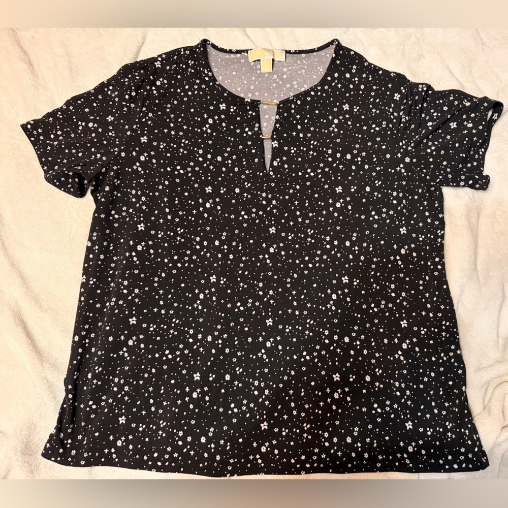 Michael Kors Black Floral Keyhole Neck Top
